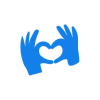 Two blue KULA hands doing the shape of a heart indicating kindness, joy and connection
