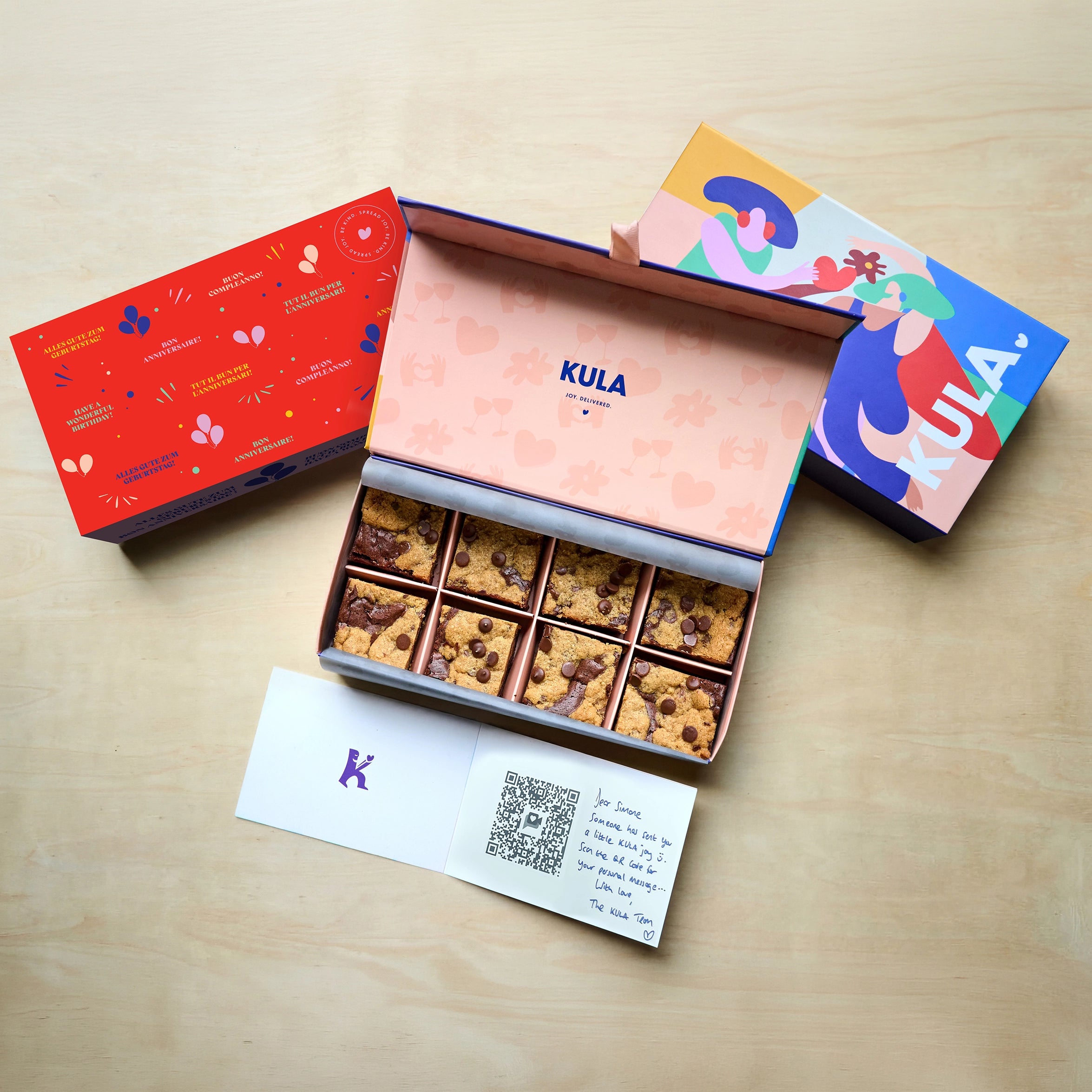 KULA gift box with brookie brownies, Birthday sleeve and personalised card