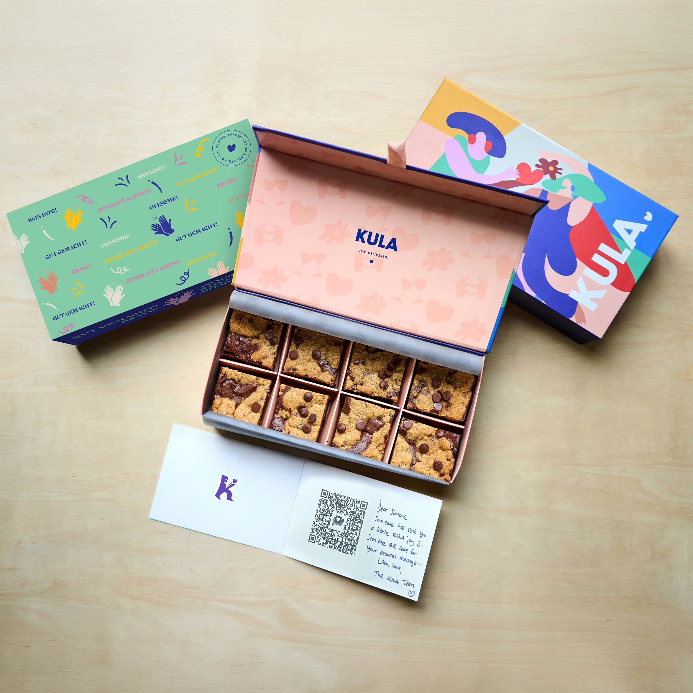 KULA gift box with brookie brownies, Congrats sleeve and personalised card