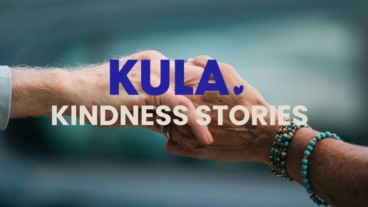 gesture of support and connection between two people KULA kindness campaign desktop version