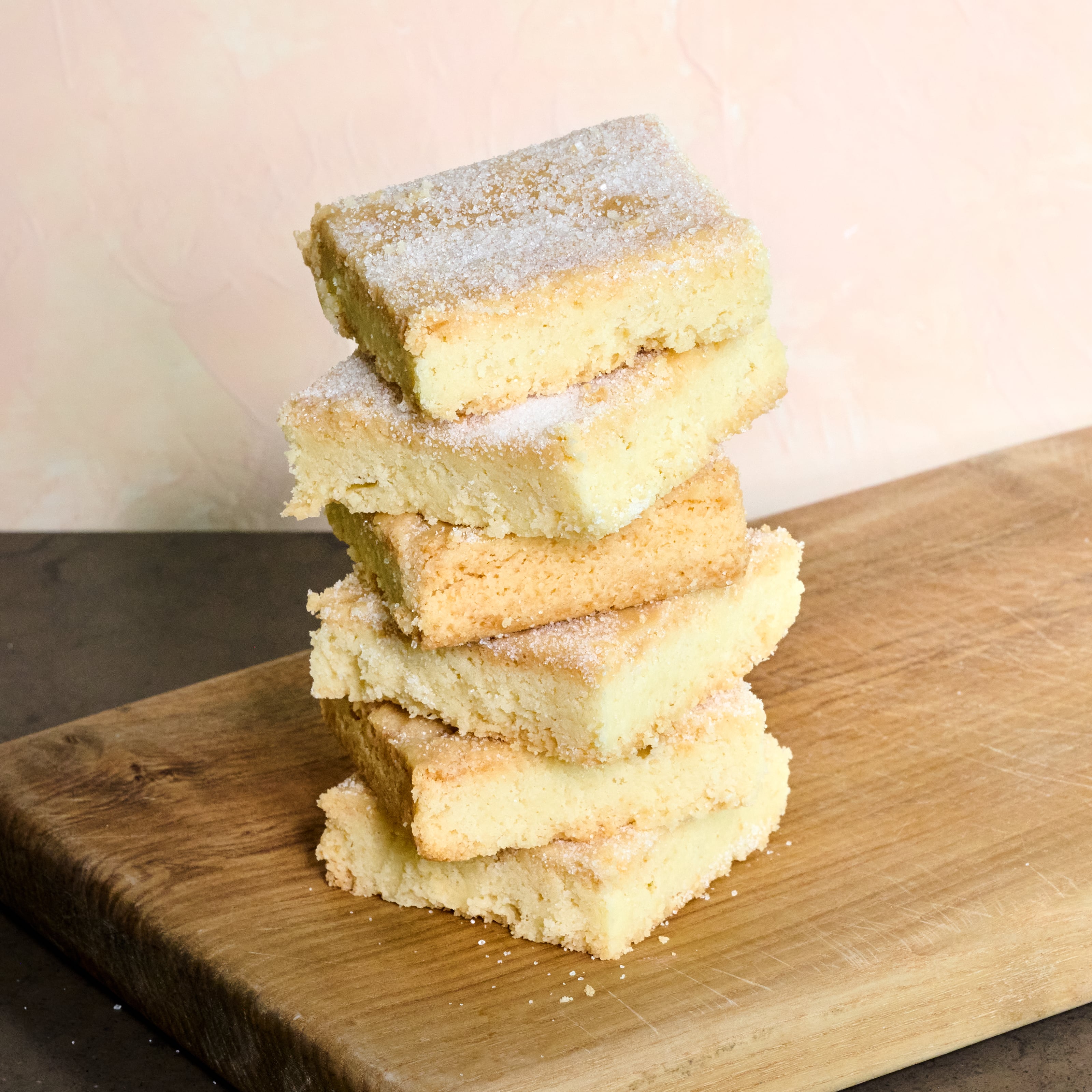 Stack of KULA Irish Shortbread with a dusting of sugar on top.
